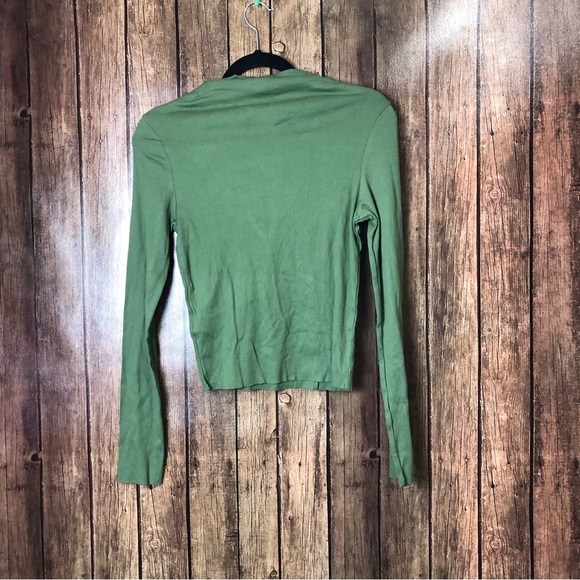 Topshop Green Ribbed Hi Neck Longsleeve Blouse NWT Womens Size 8 - Picture 2 of 2